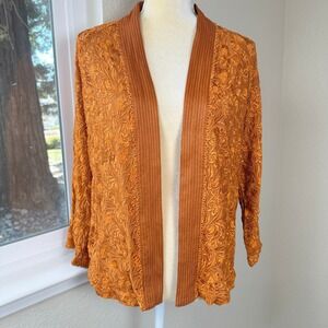 Blank London Anthropologie‎ Cardigan XS Orange Embroidered Floral Boho Chic